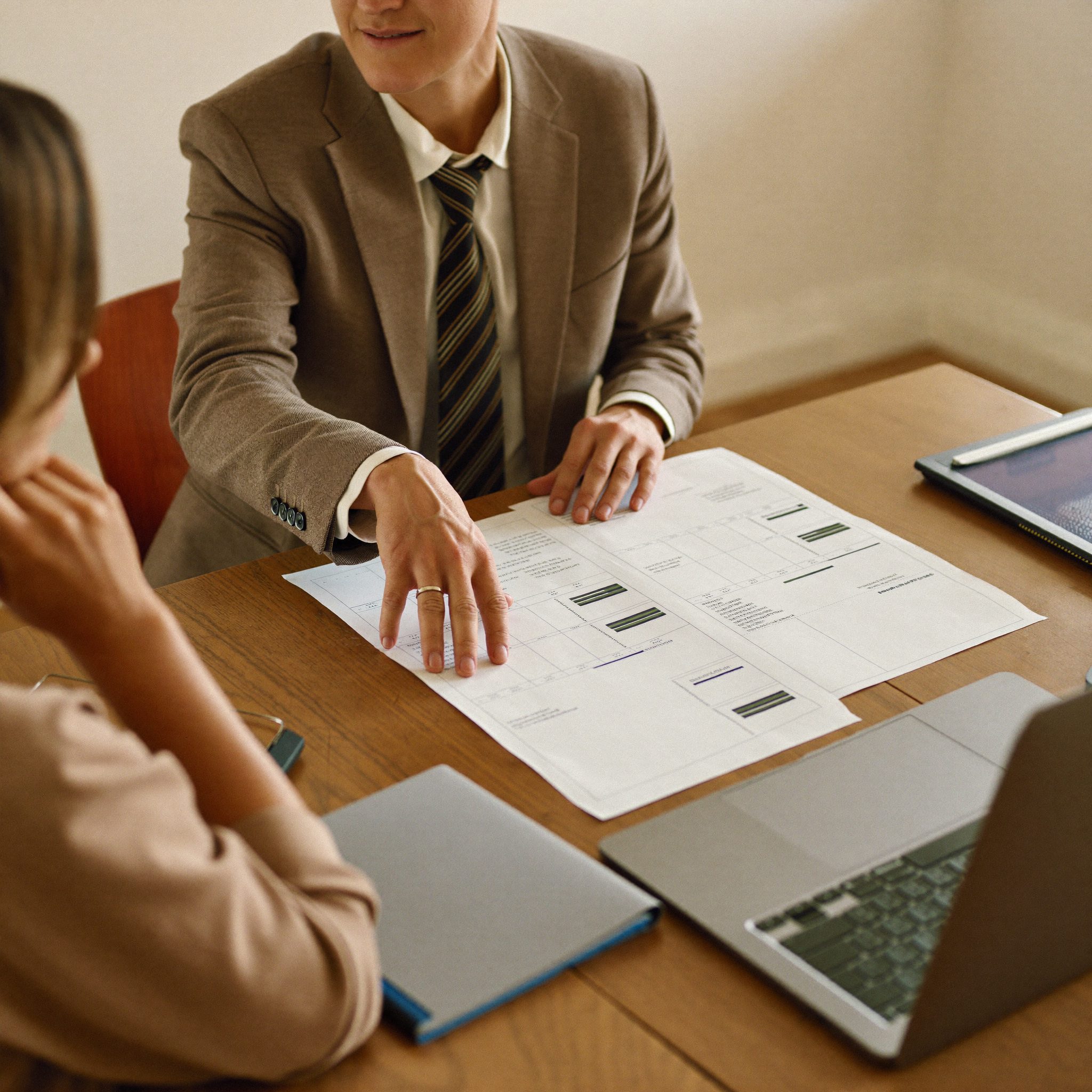 Advisor reviewing funding documents together with an SME client