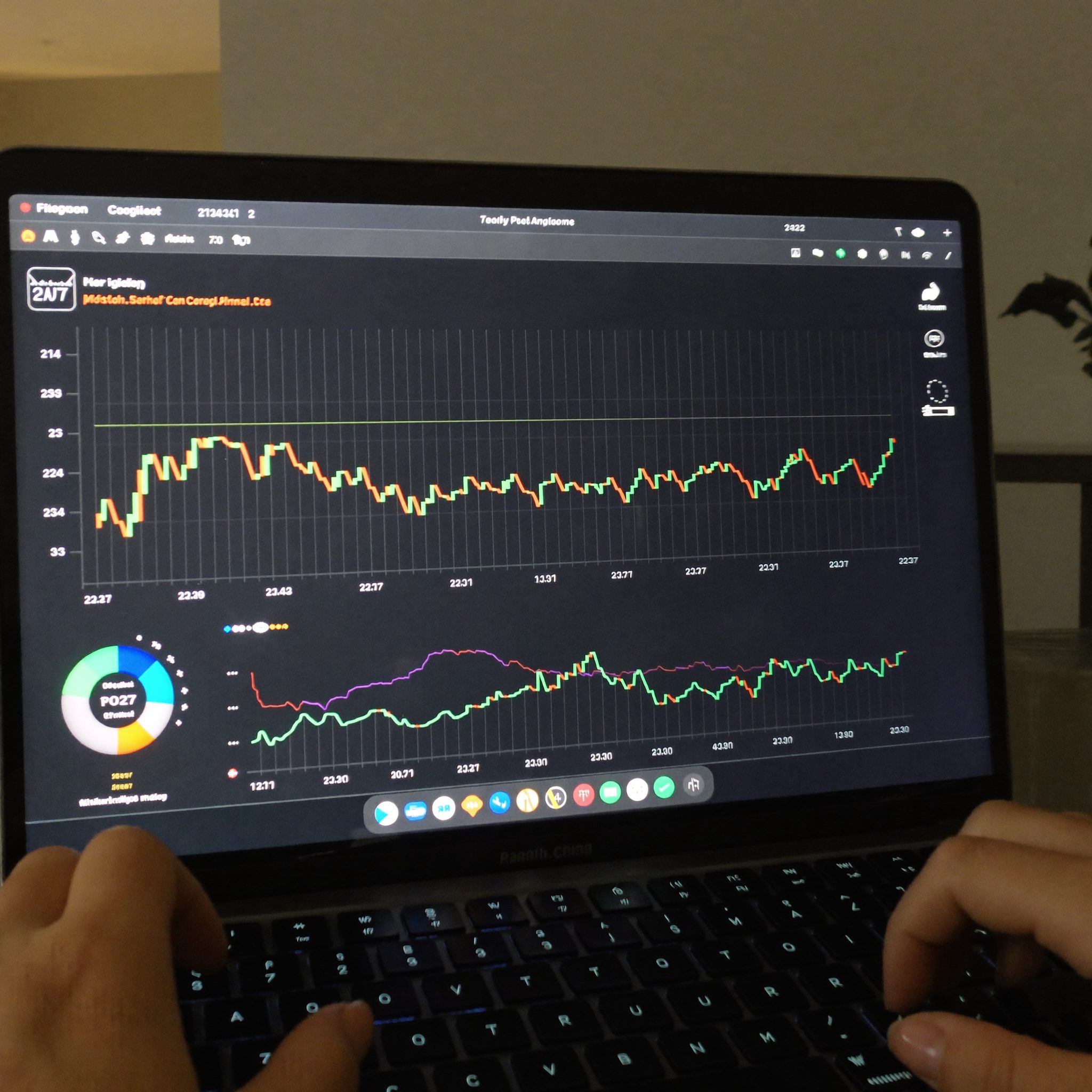 Cash flow charts displayed on a laptop screen during a client review